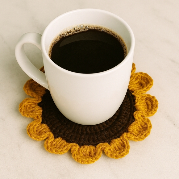 Hand Crafted Accessories - Hand Crafted Floral Coaster 2pc Set Sunflower Mug Rug Home Decor Faux Flower Mat